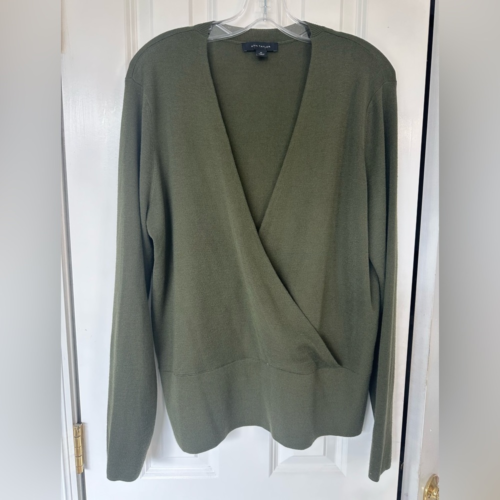Ann Taylor Olive Wrap V-Neck Sweater